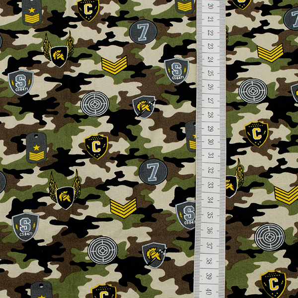 100% Baumwolle Popeline Camouflage & Abzeichen Multicolor