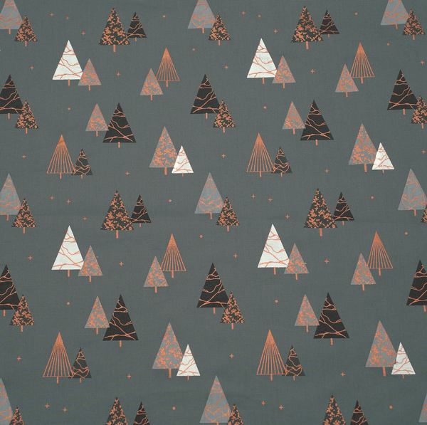 100% Baumwolle Popeline Weihnachtsbäume abstrakt Dunkel-Grau