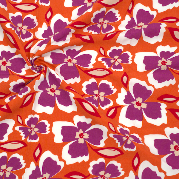 100% Viskose Javanaise Retro Hawaii Blüten Orange