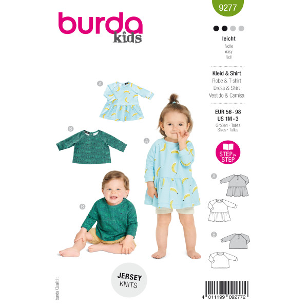 Kleid und Shirt für Babys, Gr. 56 - 98 Schnittmuster Burda 9277