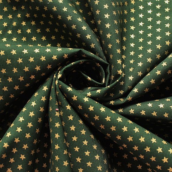 Baumwolle Popeline Gold Sterne klein Dunkel-Grün