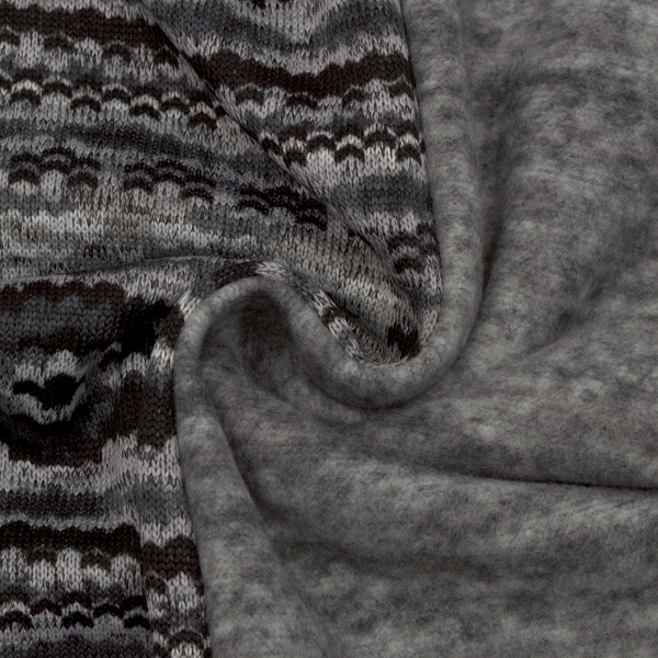 Strick Fleece Norweger Style Grau-Schwarz