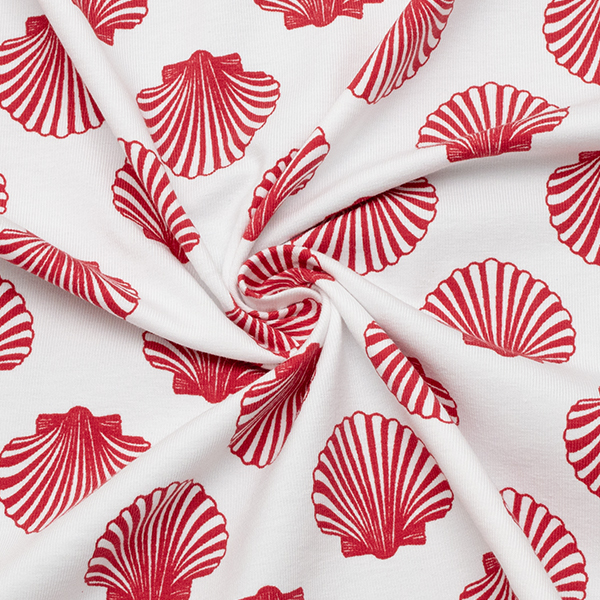 Baumwoll Stretch Jersey Seashells Weiss-Rot