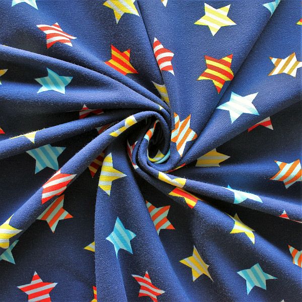 Baumwoll Stretch Jersey Streifen-Sterne Dunkel-Blau