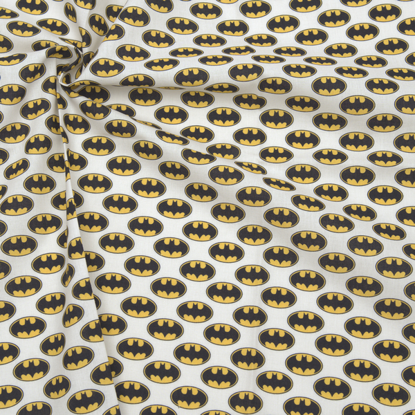 100% Lizenz Baumwollstoff Popeline Batman Logo Weiss