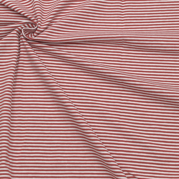 Baumwoll Stretch Jersey Streifen Terrakotta-Weiss