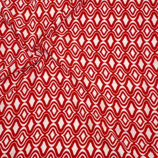 100% Viskose Javanaise Grafik Design Weiss-Rot