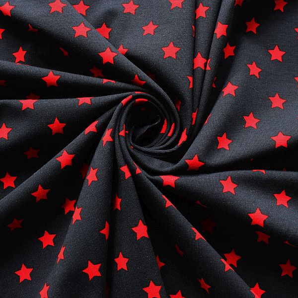 Baumwoll Stretch Jersey Sterne Mittel Blau-Rot