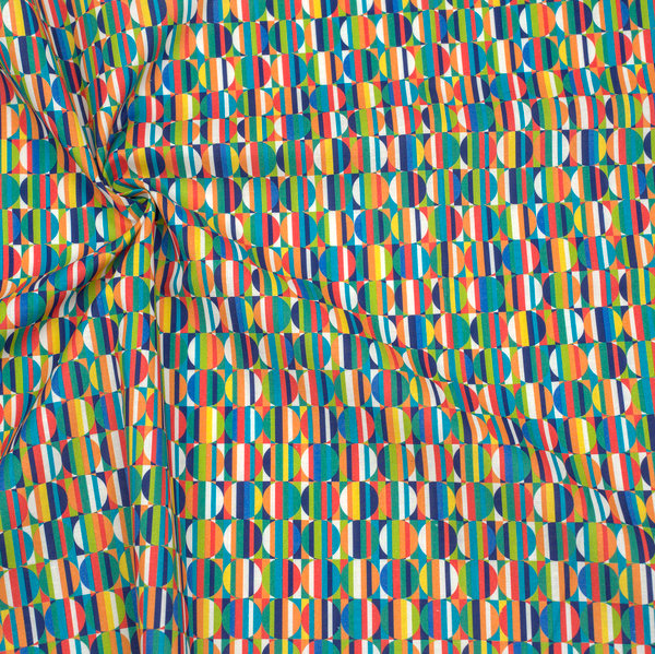 100% Baumwolle Popeline Kreise mit Streifen Multicolor