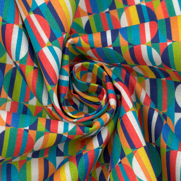 100% Baumwolle Popeline Kreise mit Streifen Multicolor