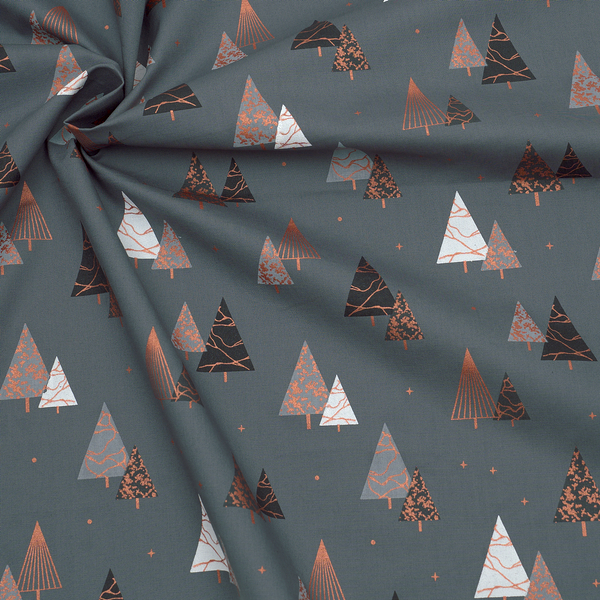 100% Baumwolle Popeline Weihnachtsbäume abstrakt Dunkel-Grau