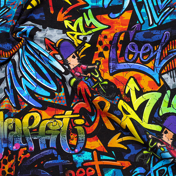 1,00 Meter - Sweatshirt Baumwollstoff French Terry "Graffiti 2" Farbe Multicolor