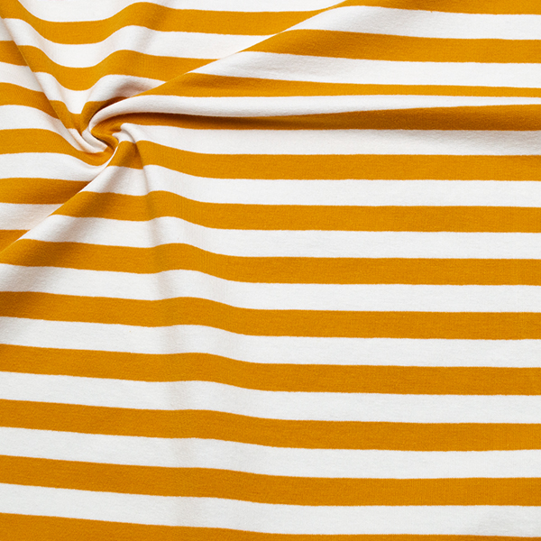 2,60 Meter - Sweatshirt Baumwollstoff French Terry "Streifen" Farbe Weiss-Ocker