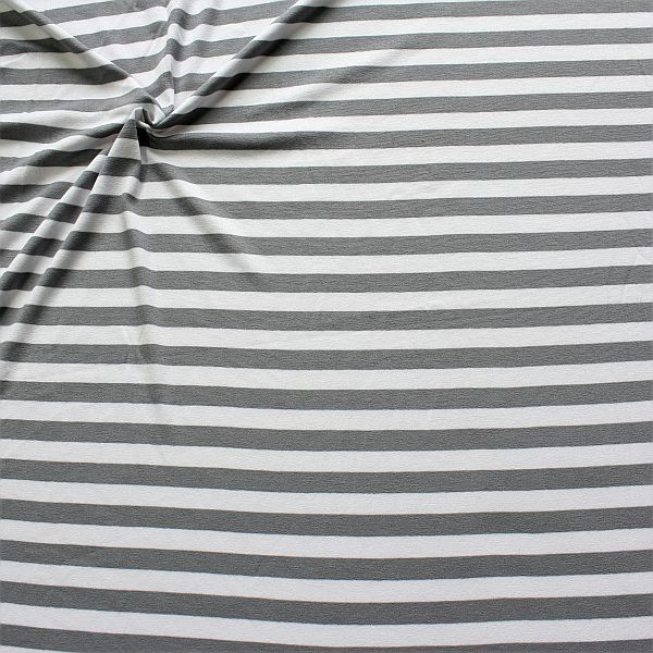 3,00 Meter - Viskose Stretch Jersey "Ringel Mittel" Farbe Grau-Weiss