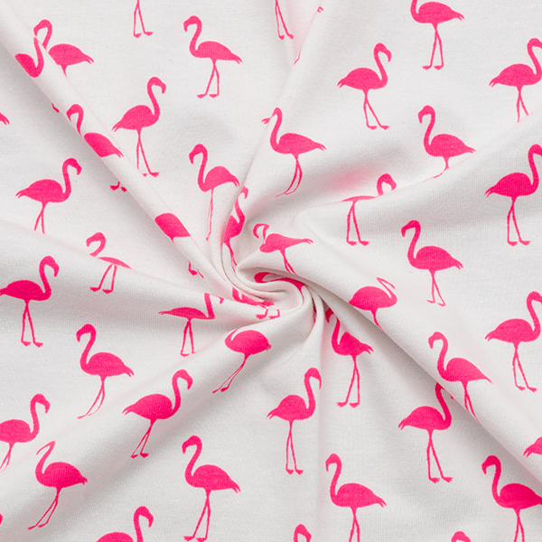 Baumwoll Stretch Jersey Pink Flamingos Weiss