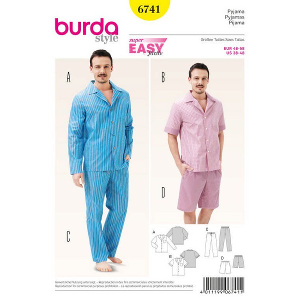 Herren-Pyjama – klassischer Stil, Gr. 48 - 58, Schnittmuster Burda 6741