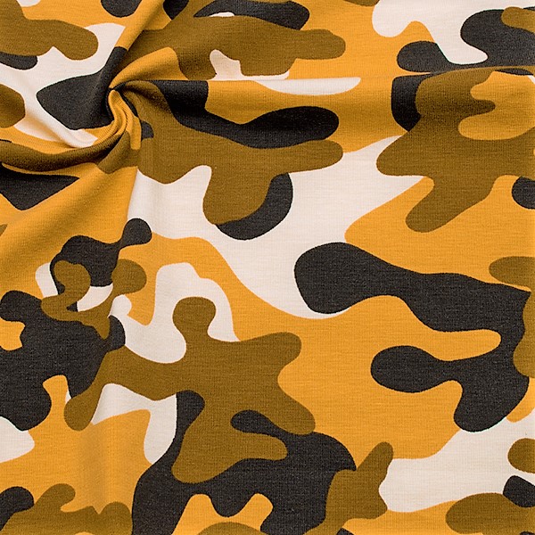 Baumwoll Stretch Jersey Camouflage Ocker