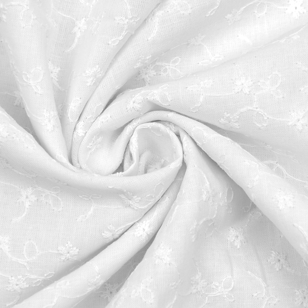 100% Baumwollstoff bestickt Blumenranken Weiss