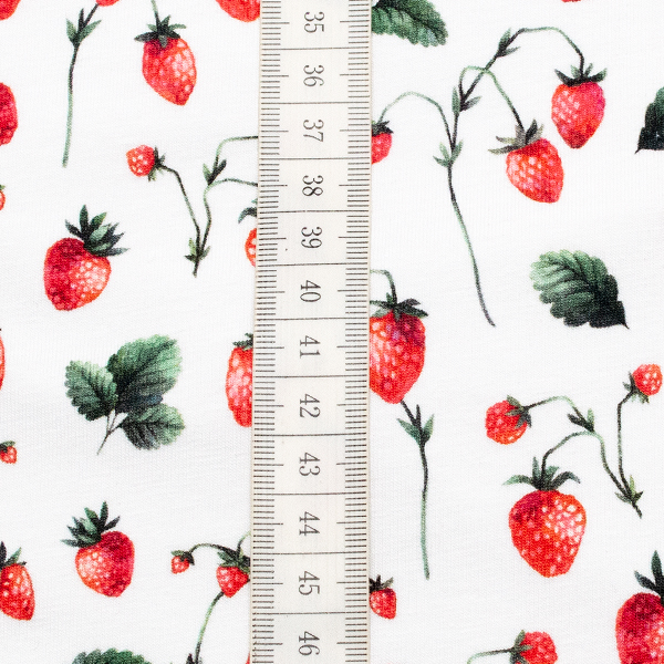 Baumwoll Stretch Jersey Erdbeeren Weiss