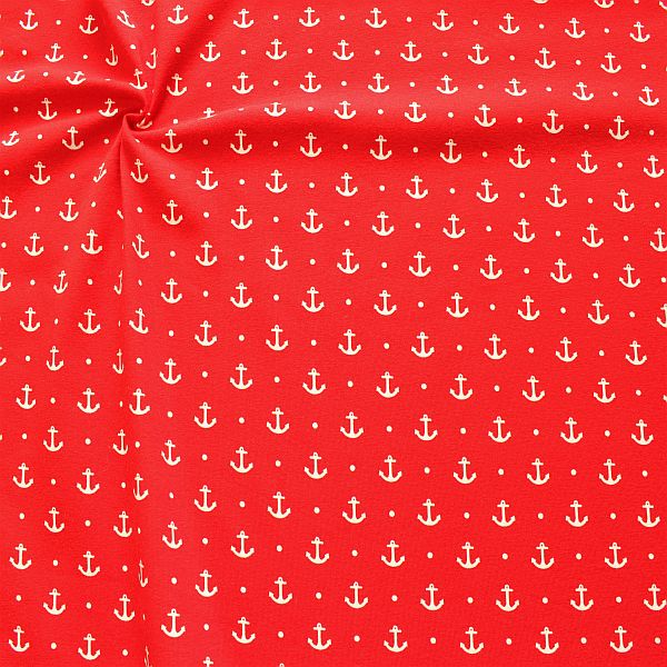 Baumwoll Stretch Jersey Anker & Punkte Rot