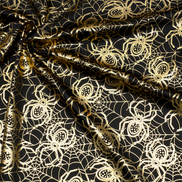 Polyester Jersey mit Foliendruck Spinnen im Netz Schwarz