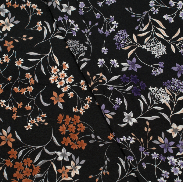 Viskose Stretch Jersey Blütenzweige Schwarz-Terrakotta