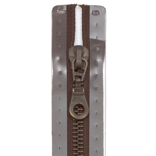Metall Reißverschluss M5 Typ 10 teilbar 55 cm Altmessing - Farbe 881 Dunkel-Braun