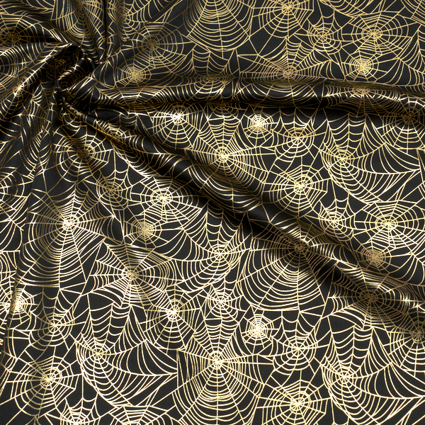 Polyester Jersey mit Foliendruck Spinnennetze Schwarz