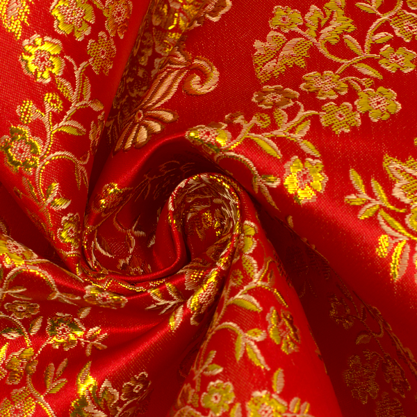 Lurex Jacquard Goldene Blumenranken Rot