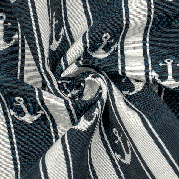 Jacquard Dekostoff Doubleface Anker & Streifen Navy-Blau Ecru