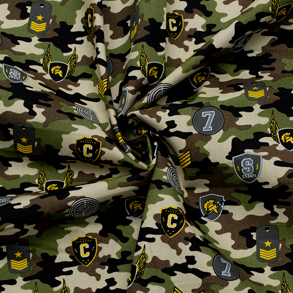 100% Baumwolle Popeline Camouflage & Abzeichen Multicolor