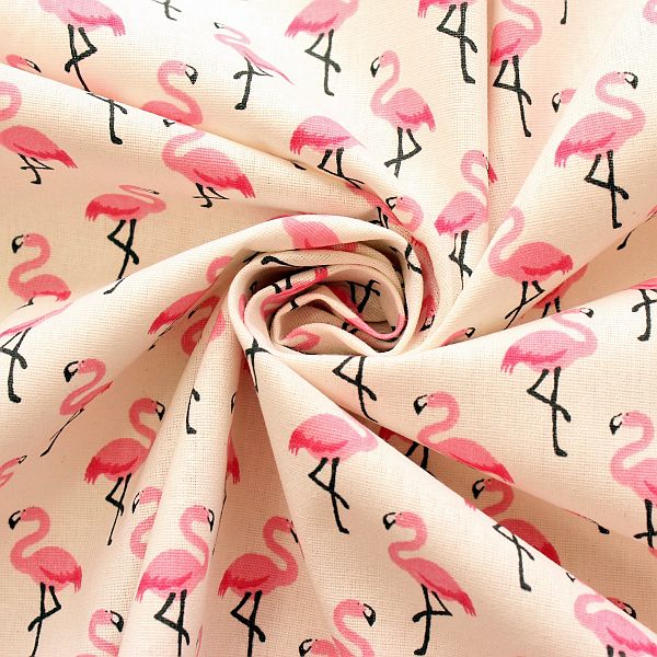 Baumwollstoff Rosa Flamingos Ecru