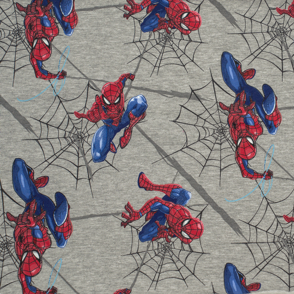 Lizenz Sweatshirt Baumwollstoff French Terry Spiderman im Netz Hell-Grau meliert