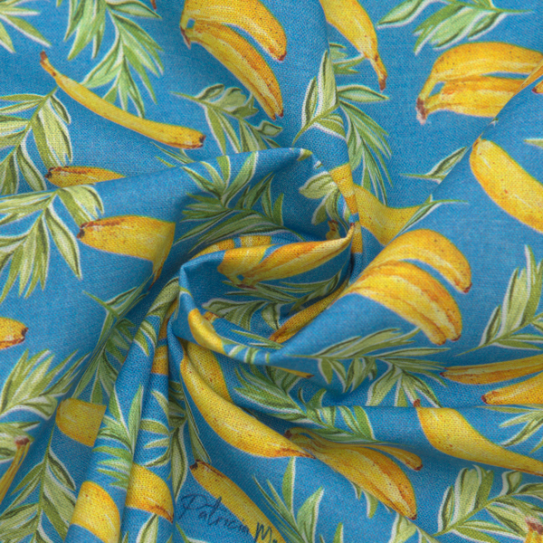 100% Baumwolle Popeline Bananen Himmel-Blau