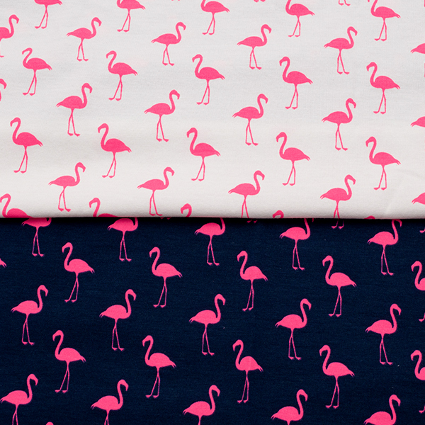 Baumwoll Stretch Jersey Pink Flamingos Farben