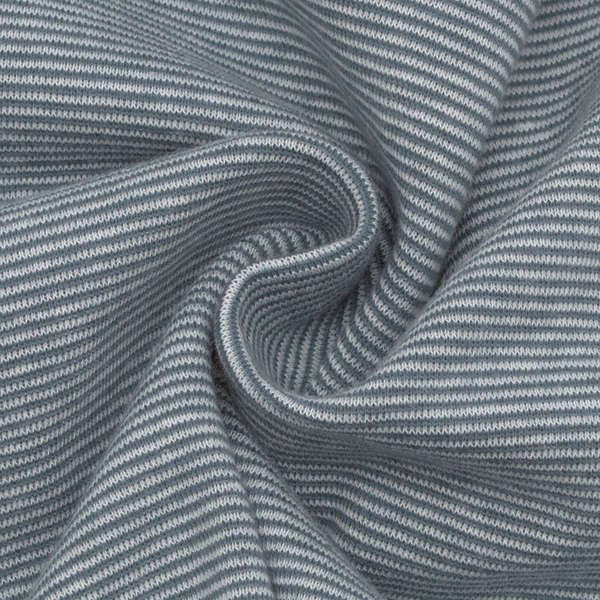 Baumwoll Bündchenstoff Ringel Mini glatt Stahl-Blau Weiss