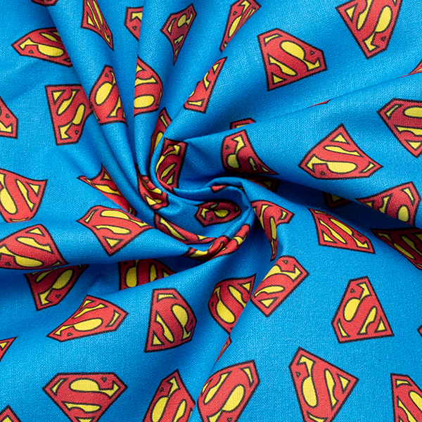 100% Lizenz Baumwollstoff Popeline Superman Logo Aqua-Blau