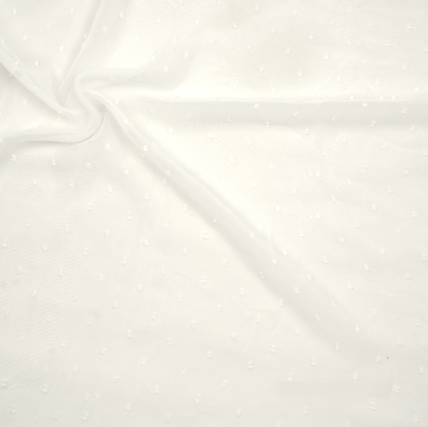 Polyester Chiffon beflockt Dobby Creme-Weiss