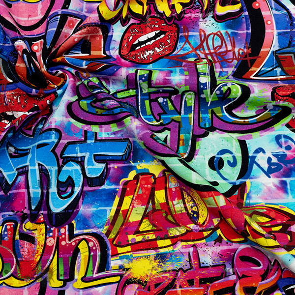 2,50 Meter - Sweatshirt Baumwollstoff French Terry "Graffiti 1" Farbe Multicolor