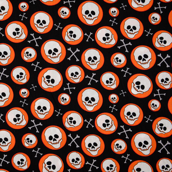 Baumwollstoff Popeline Skulls & Bones Schwarz-Orange