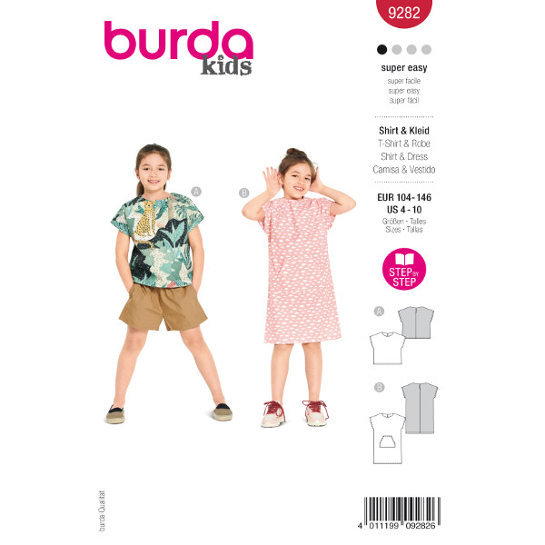 Shirt und Kleid Kinder, Gr. 104 - 146 Schnittmuster Burda 9282