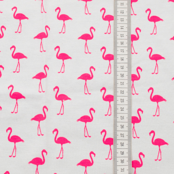 Baumwoll Stretch Jersey Pink Flamingos Weiss
