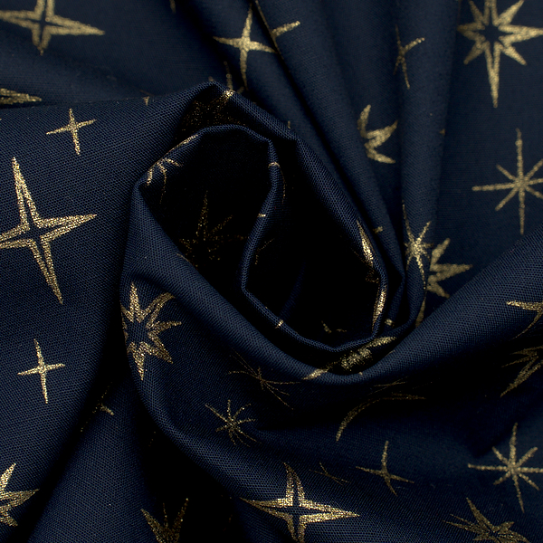 100% Baumwolle Popeline Golden Stars Dunkel-Blau