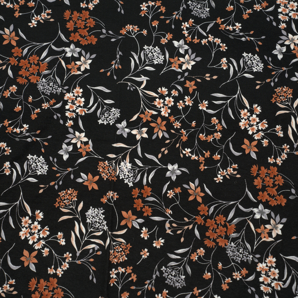 Viskose Stretch Jersey Blütenzweige Schwarz-Terrakotta