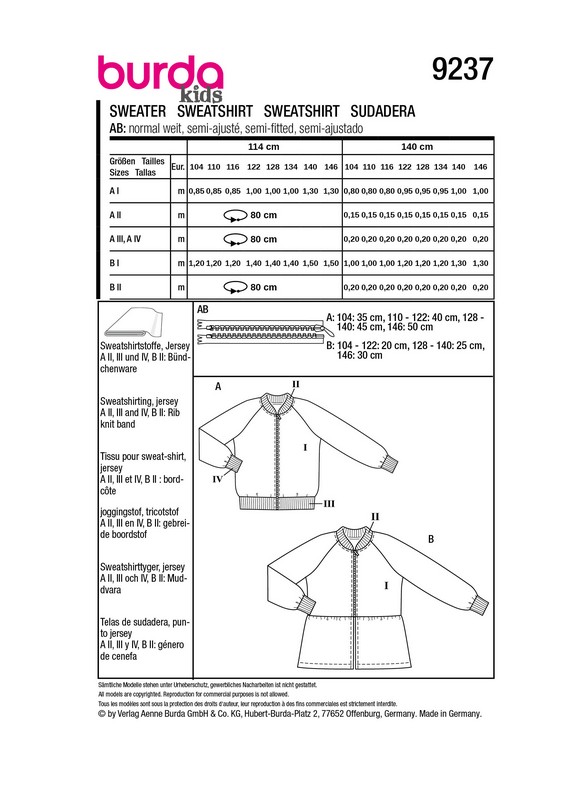 Sweater, Gr. 104 - 146, Schnittmuster Burda 9237
