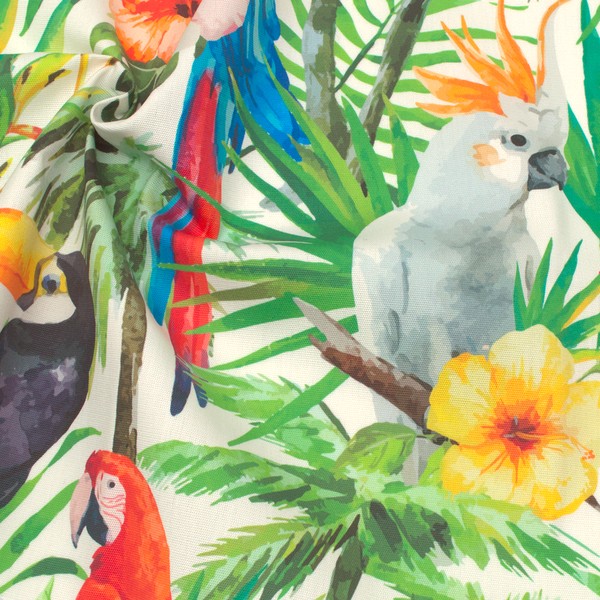Outdoorstoff Papagei, Tukan & Kakadu Creme-Weiss