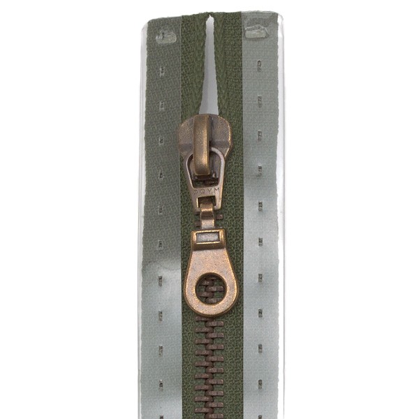 Metall Reißverschluss M5 Typ 10 teilbar 30 cm Altmessing - Farbe 542 Braun-Oliv