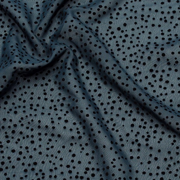 Polyester Chiffon beflockt Punkte Dunkel-Blau