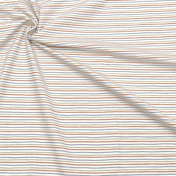 Baumwoll Stretch Jersey Bunte Streifen Mini Creme-Weiss