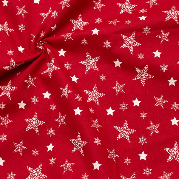 100% Baumwolle Popeline Christmas Stars Rot